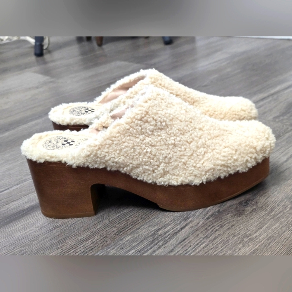 Vince Camuto Rimindel Faux Fur Clogs Mules Chunky Boho Funky Fall Chic